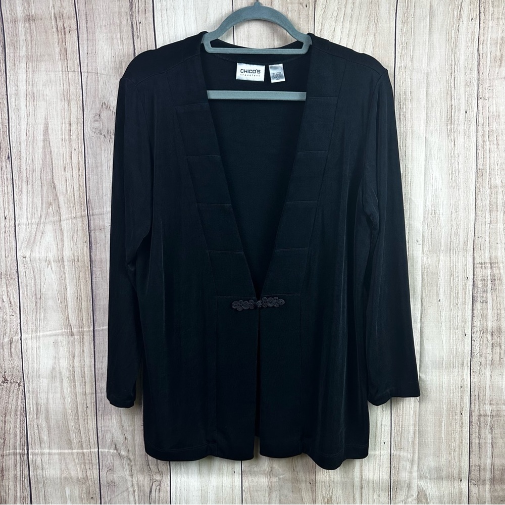 Chico's Travelers Black Open Front Cardigan Shirt